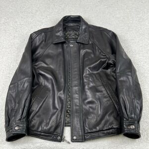 Claiborne Mens Black Lambskin Leather Bomber Jacket Quilted Lined Size M